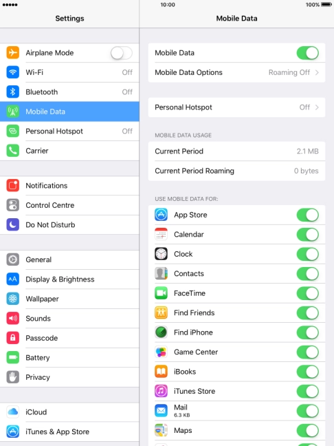 Press Mobile Data Options.