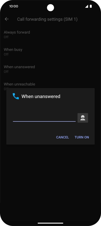 Key in +447953222222 and press TURN ON.