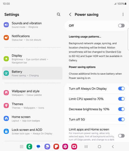 Press the indicators next to the required settings.