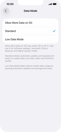 Press the required setting.