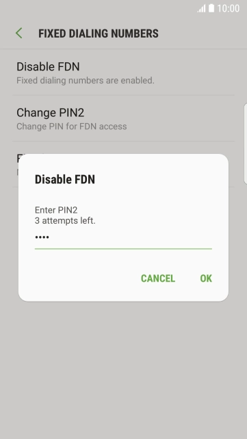 Key in your PIN2 and press OK. The default PIN2 is 0000.