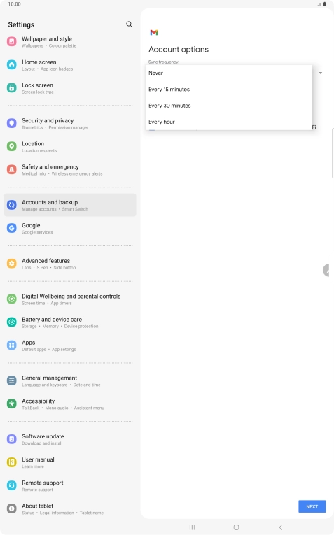 Press the required setting.