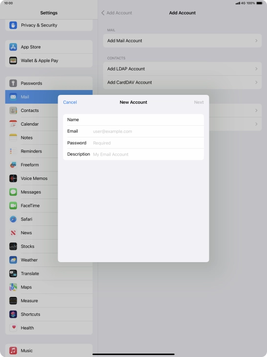 Press Email and key in your email address.