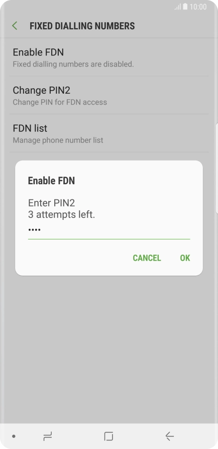 Key in your PIN2 and press OK. The default PIN2 is 0000.