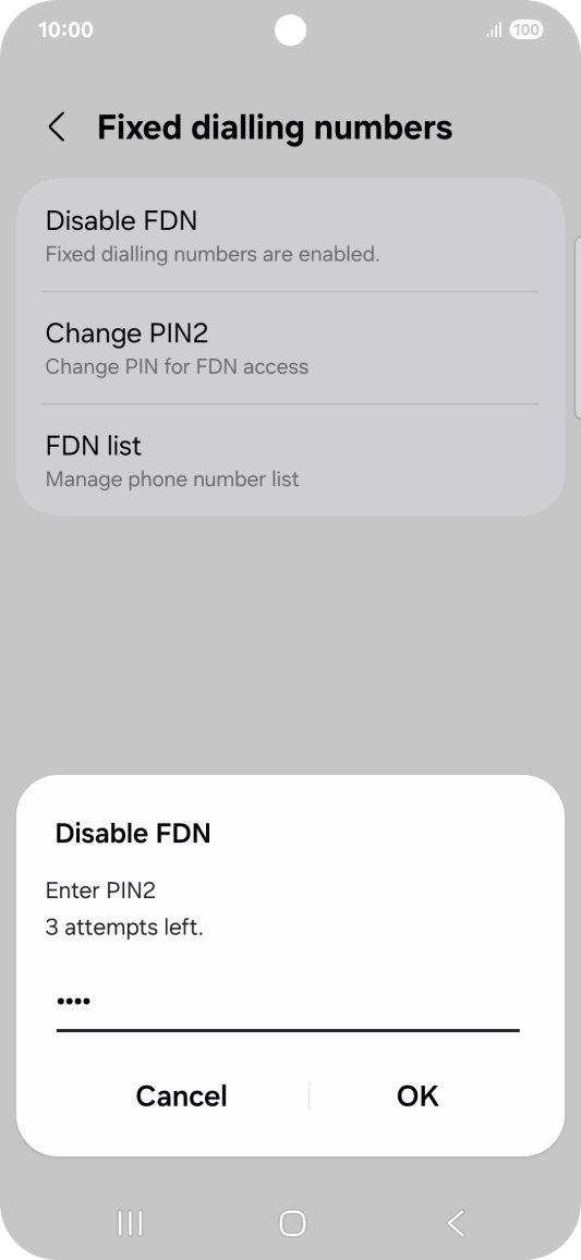 Key in your PIN2 and press OK. The default PIN2 is 0000.
