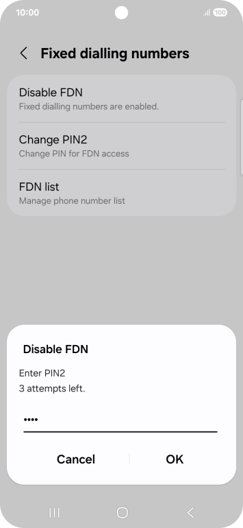 Key in your PIN2 and press OK. The default PIN2 is 0000.