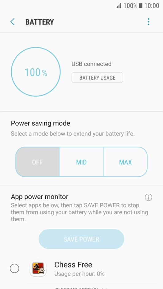 Press the required setting.