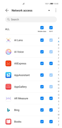 Press the field next to the application name in the 