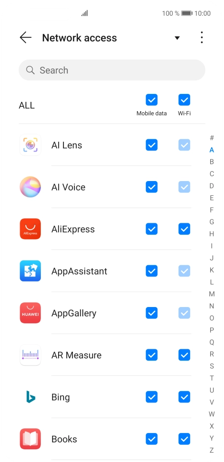 Press the field next to the application name in the 