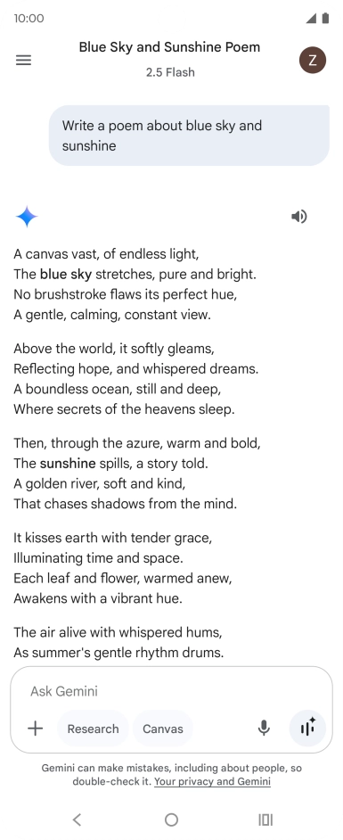 You can ask Gemini to generate a text based on your description.