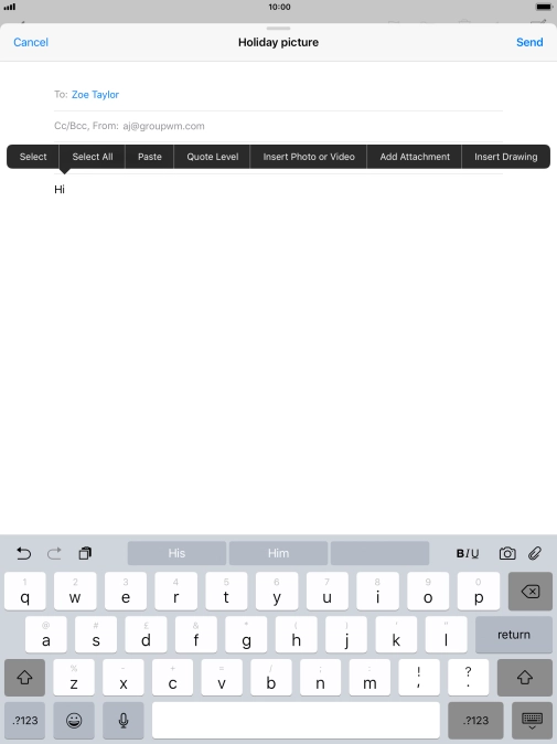 Press Insert Photo or Video and follow the instructions on the screen to attach a picture or a video clip.