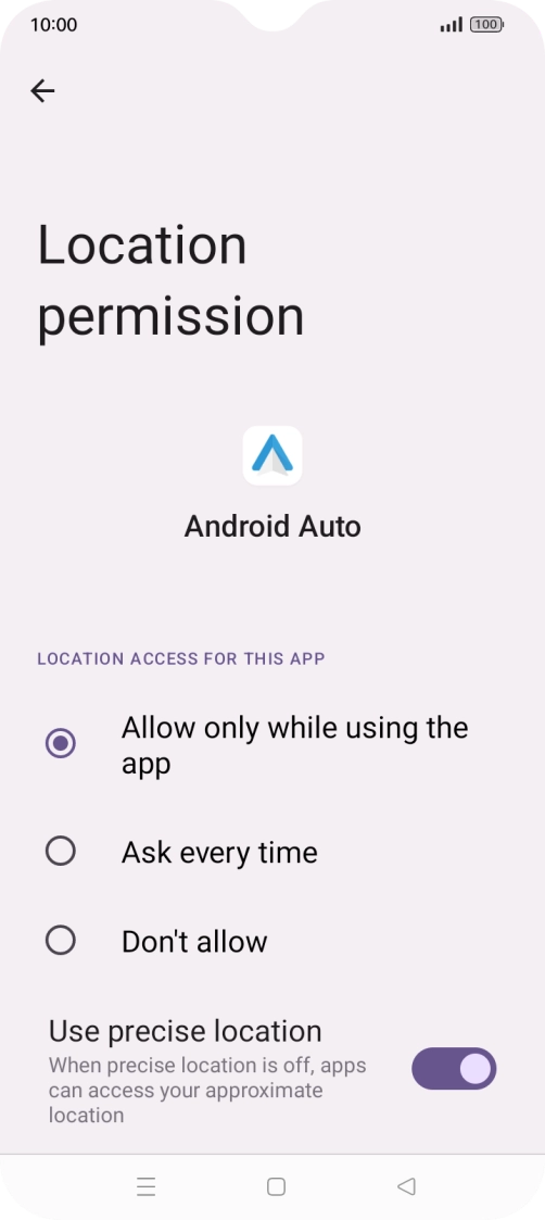 Press the required setting.