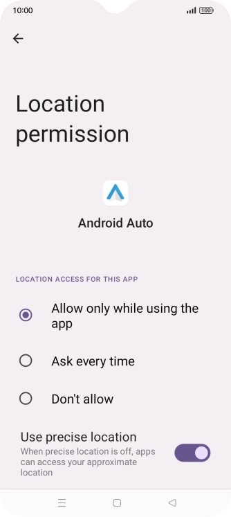 Press the required setting.
