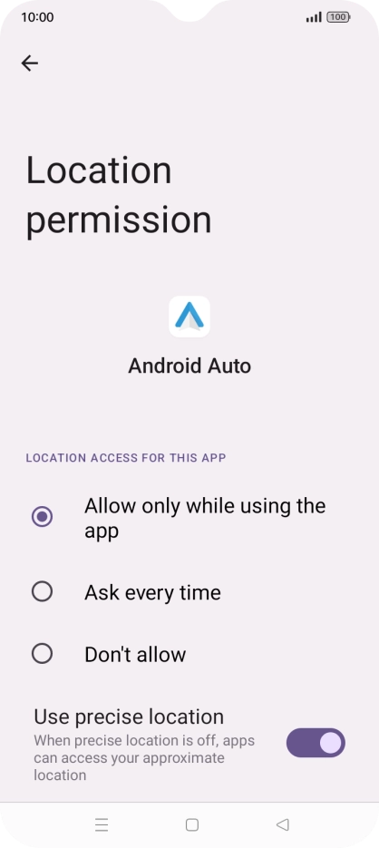 Press the required setting.
