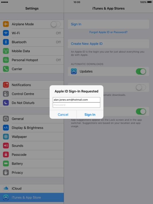 Press Password and key in the password for your Apple ID.