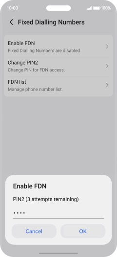 Key in your PIN2 and press OK. The default PIN2 is 0000.