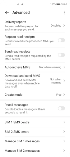 Press ‹SIM› SMS centre.