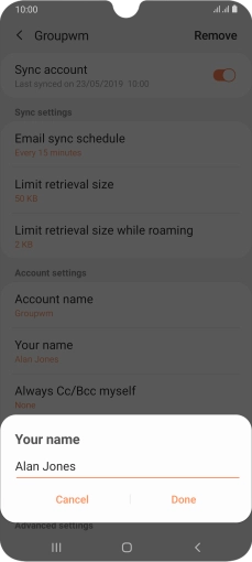 Key in the required sender name and press Done.