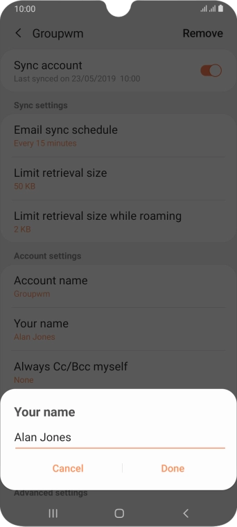 Key in the required sender name and press Done.