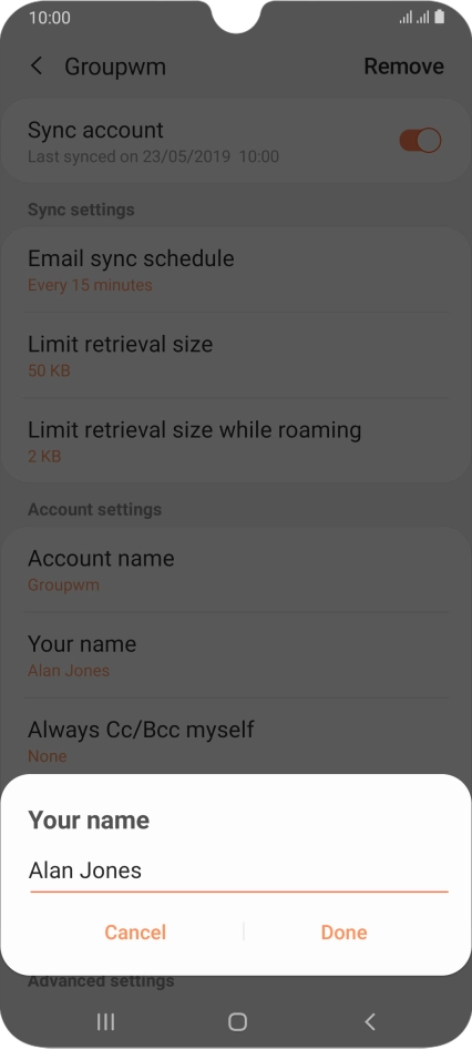 Key in the required sender name and press Done.