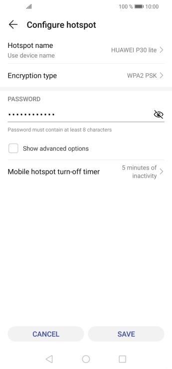Key in the required password and press SAVE.