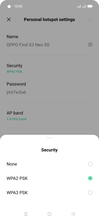Press WPA3 PSK to password protect your Wi-Fi hotspot.