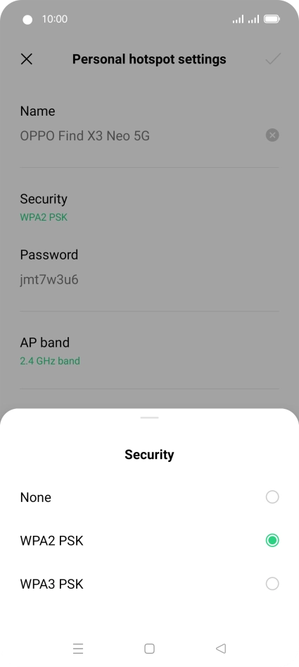 Press WPA3 PSK to password protect your Wi-Fi hotspot.