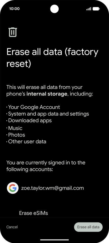 Press Erase all data.