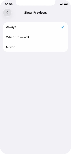 To select notification preview on the lock screen, press Always.