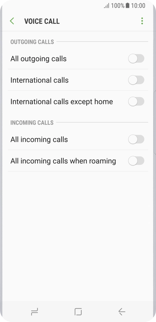 Press the indicator next to the required barring type.