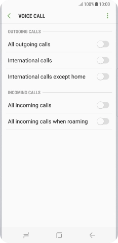 Press the indicator next to the required barring type.
