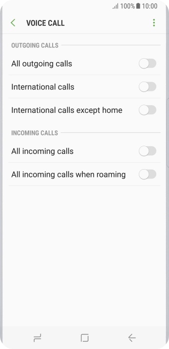 Press the indicator next to the required barring type.