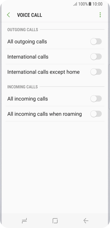 Press the indicator next to the required barring type.