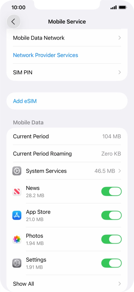 The total data usage is displayed next to Current Period.