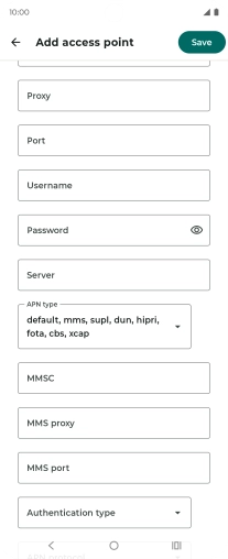 Press MMS proxy and key in 149.254.201.135.