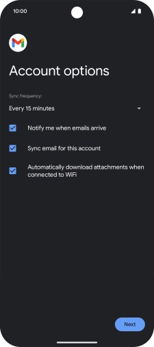 If this screen is displayed, you email account has been recognised and set up automatically. Follow the instructions on the screen to key in more information and finish setting up your phone.