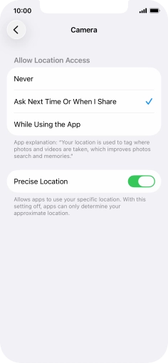 Press the required setting to turn the function on or off.
