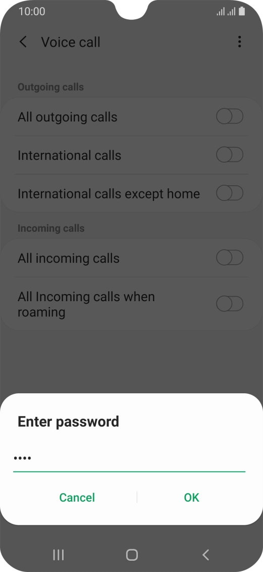 Key in your barring password and press OK.