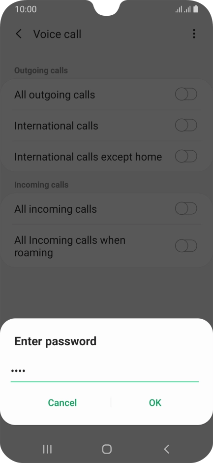 Key in your barring password and press OK.