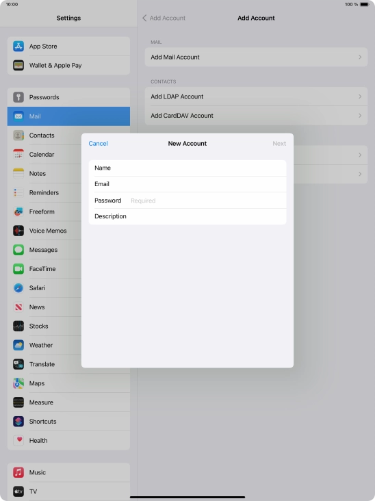 Press Password and key in the password for your email account.