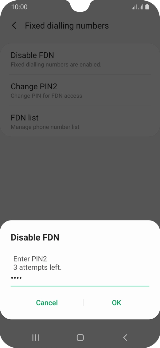 Key in your PIN2 and press OK. The default PIN2 is 0000.