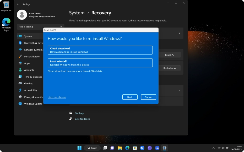 Click the required setting.