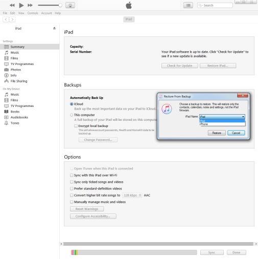 Click the required backup.