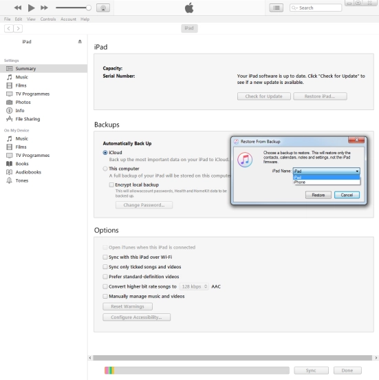 Click the required backup.