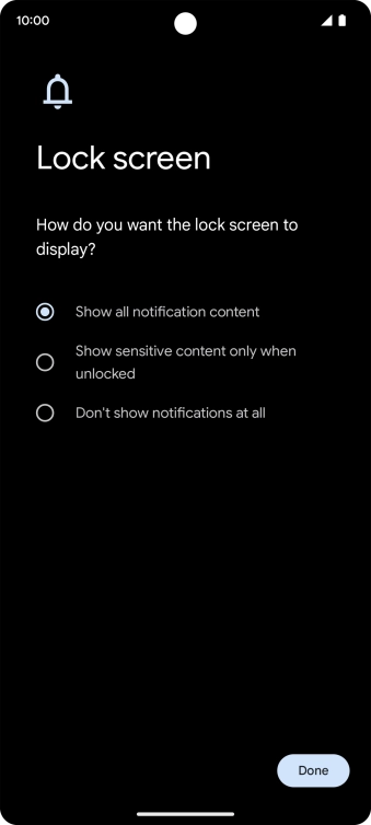 Press the required setting.