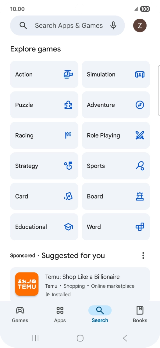 Press the search field.