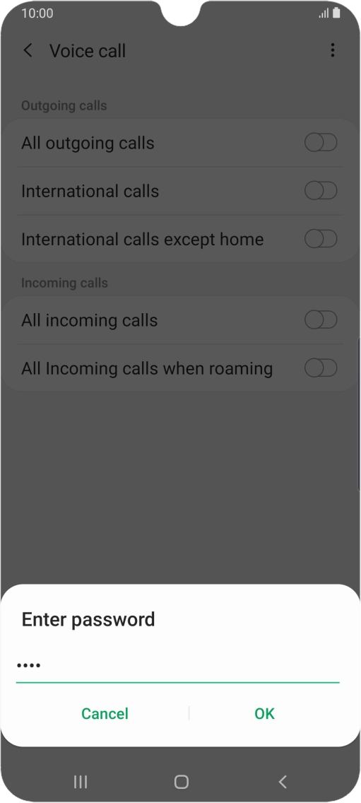 Key in your barring password and press OK.