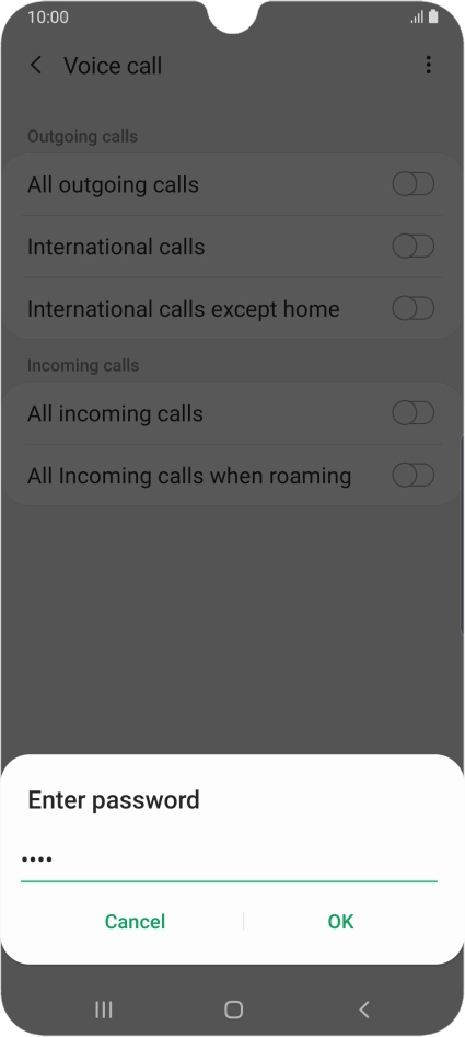 Key in your barring password and press OK.