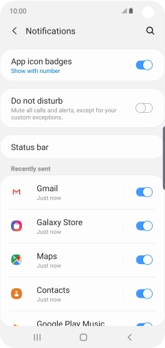 Press the indicator next to the required app to turn the function on or off.