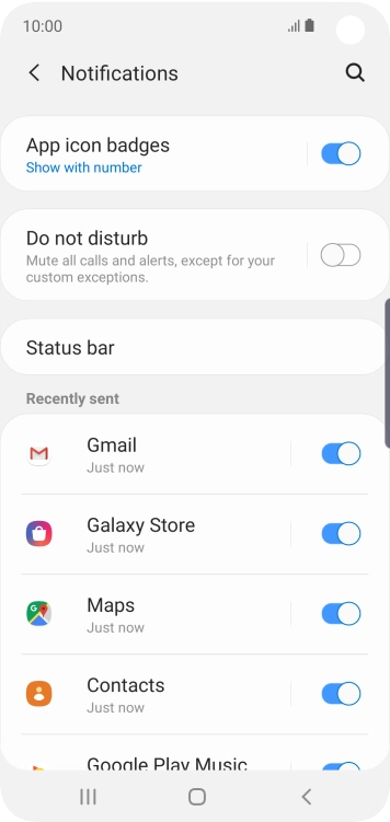 Press the indicator next to the required app to turn the function on or off.